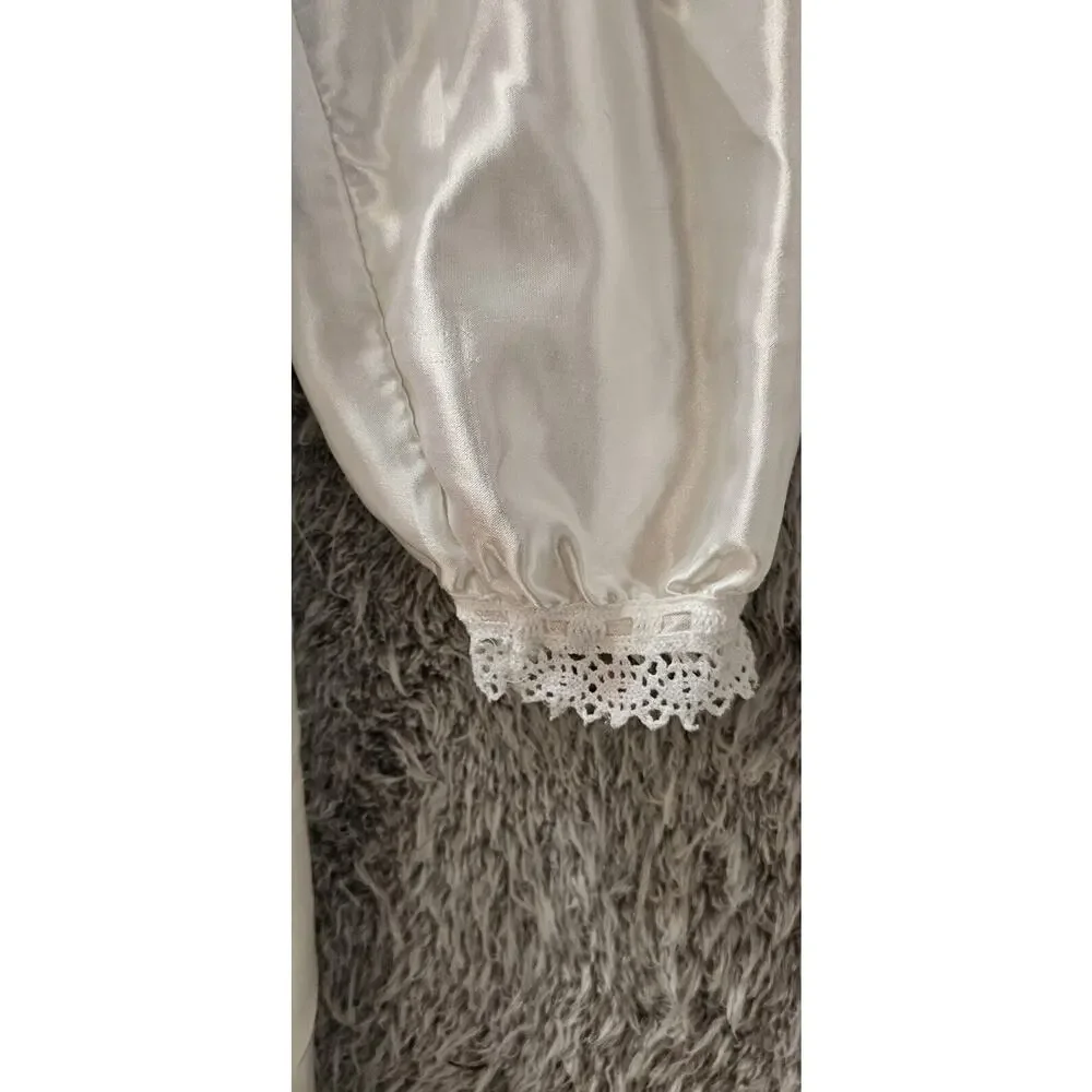 Vintage Llise Stevens‎ Nightgown White Satin Flannel Lined Lace Trim Long Lrg 42